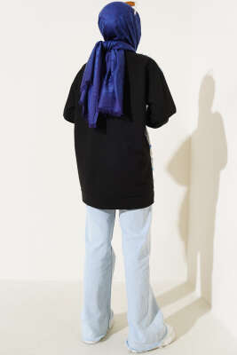 Tül Çiçekli İki İplik Tunik Siyah - Thumbnail