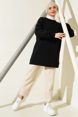 Önü Çımalı Üç İplik Tunik Siyah - Thumbnail