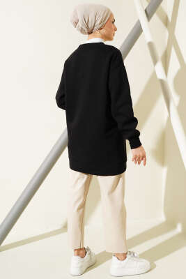 Önü Çımalı Üç İplik Tunik Siyah - Thumbnail