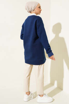 Önü Çımalı Üç İplik Tunik Lacivert - Thumbnail