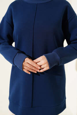 Önü Çımalı Üç İplik Tunik Lacivert - Thumbnail