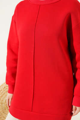 Önü Çımalı Üç İplik Tunik Kırmızı - Thumbnail