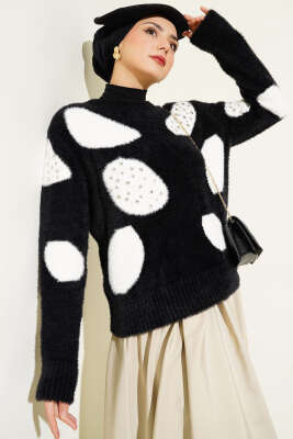 Pazarium - Dalmaçya Desen İncili Kazak Beyaz