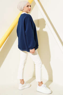 Oversize Üç İplik Basic Tunik Lacivert - Thumbnail