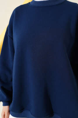 Oversize Üç İplik Basic Tunik Lacivert - Thumbnail