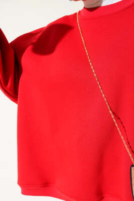 Oversize Üç İplik Basic Tunik Kırmızı - Thumbnail