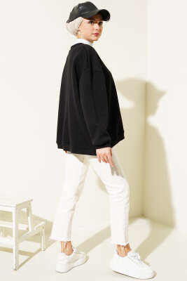 Oversize Üç İplik Basic Tunik Siyah - Thumbnail