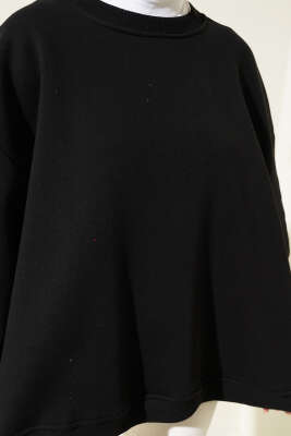 Oversize Üç İplik Basic Tunik Siyah - Thumbnail