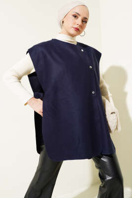 Pazarium - Yandan Çıtçıtlı Süveter Lacivert