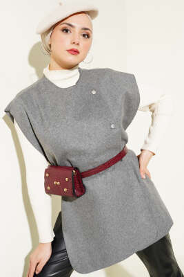 Pazarium - Yandan Çıtçıtlı Süveter Füme