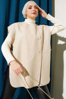 Pazarium - Yandan Çıtçıtlı Süveter Bej