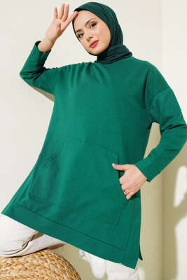 Kanguru Cepli İki İplik Tunik Yeşil - Thumbnail