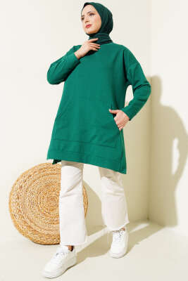 Kanguru Cepli İki İplik Tunik Yeşil - Thumbnail