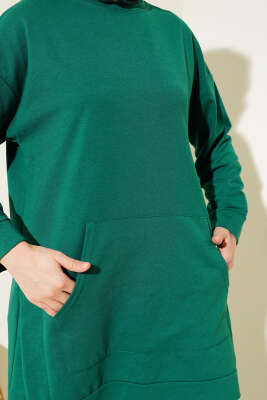 Kanguru Cepli İki İplik Tunik Yeşil - Thumbnail