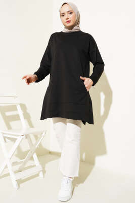 Kanguru Cepli İki İplik Tunik Siyah - Thumbnail