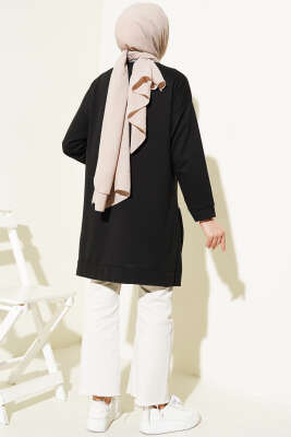 Kanguru Cepli İki İplik Tunik Siyah - Thumbnail