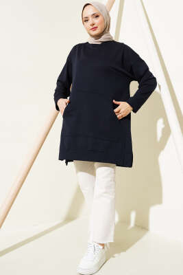 Kanguru Cepli İki İplik Tunik Lacivert - Thumbnail