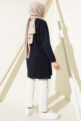 Kanguru Cepli İki İplik Tunik Lacivert - Thumbnail