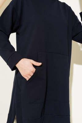 Kanguru Cepli İki İplik Tunik Lacivert - Thumbnail