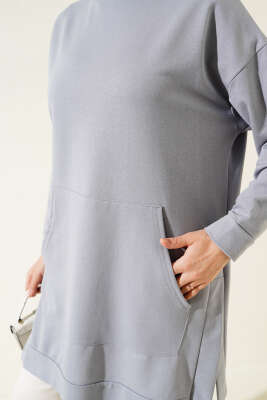 Kanguru Cepli İki İplik Tunik Gri - Thumbnail
