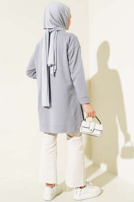 Kanguru Cepli İki İplik Tunik Gri - Thumbnail