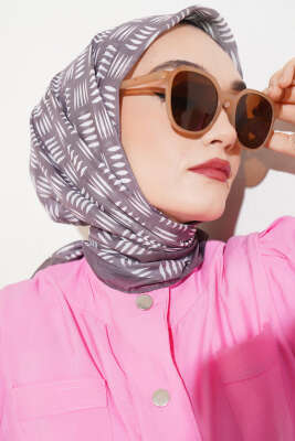 Kibrit Desen Yazma Eşarp Vizon - Thumbnail