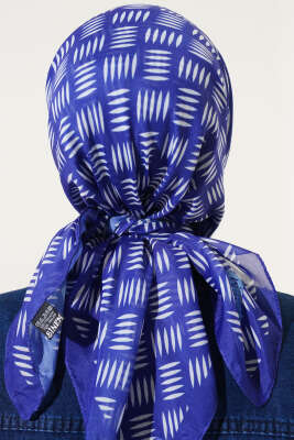 Kibrit Desen Yazma Eşarp Saks - Thumbnail