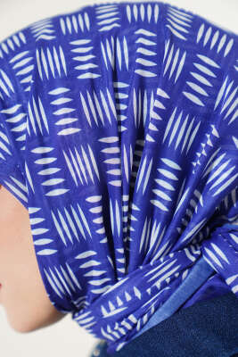 Kibrit Desen Yazma Eşarp Saks - Thumbnail