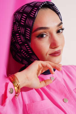 Kibrit Desen Yazma Eşarp Lacivert - Thumbnail