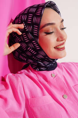 Kibrit Desen Yazma Eşarp Lacivert - Thumbnail