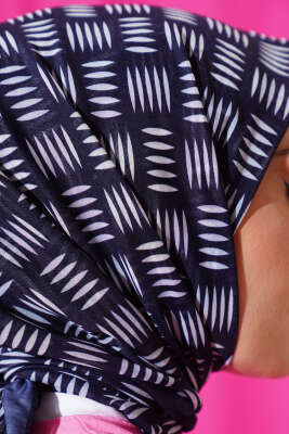 Kibrit Desen Yazma Eşarp Lacivert - Thumbnail