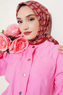 Kibrit Desen Yazma Eşarp Kiremit - Thumbnail