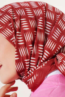 Kibrit Desen Yazma Eşarp Kiremit - Thumbnail