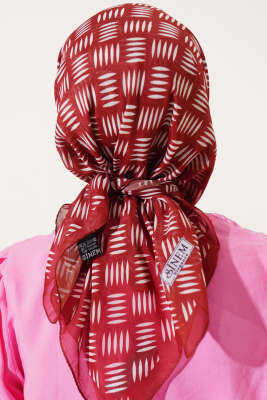 Kibrit Desen Yazma Eşarp Kiremit - Thumbnail