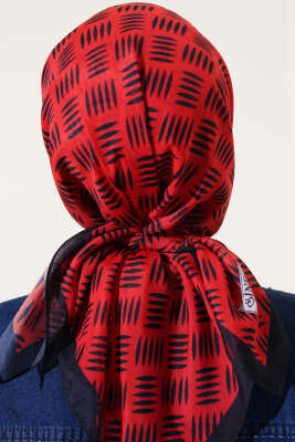 Kibrit Desen Yazma Eşarp Kırmızı - Thumbnail