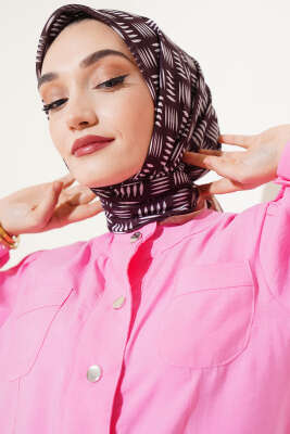 Kibrit Desen Yazma Eşarp Kahve - Thumbnail