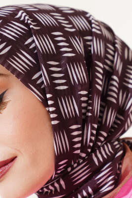 Kibrit Desen Yazma Eşarp Kahve - Thumbnail