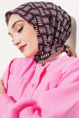 Kibrit Desen Yazma Eşarp Kahve - Thumbnail