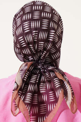 Kibrit Desen Yazma Eşarp Kahve - Thumbnail