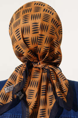 Kibrit Desen Yazma Eşarp Hardal - Thumbnail