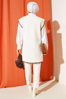 Çoban Dikişli V Yaka Süveter Taş - Thumbnail