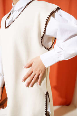 Çoban Dikişli V Yaka Süveter Taş - Thumbnail