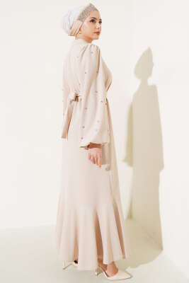 Yarım Taş Düğmeli Volanlı Elbise Taş - Thumbnail