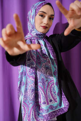 Pazarium - Etnik Motif Desenli Şal Turkuaz