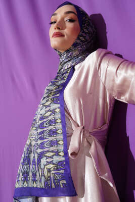 Pazarium - Karışık Desenli Pamuk Şal Mor