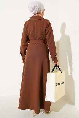 Kruvaze Yaka Yan Bağlamalı Kap Kahve - Thumbnail