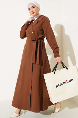 Kruvaze Yaka Yan Bağlamalı Kap Kahve - Thumbnail