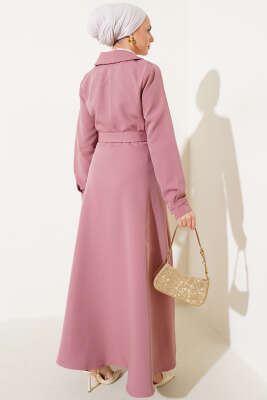 Kruvaze Yaka Yan Bağlamalı Kap Gül Kurusu - Thumbnail