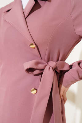 Kruvaze Yaka Yan Bağlamalı Kap Gül Kurusu - Thumbnail