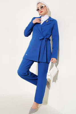 Pazarium - Yanı Bağlamalı Ceketli İkili Takım İndigo